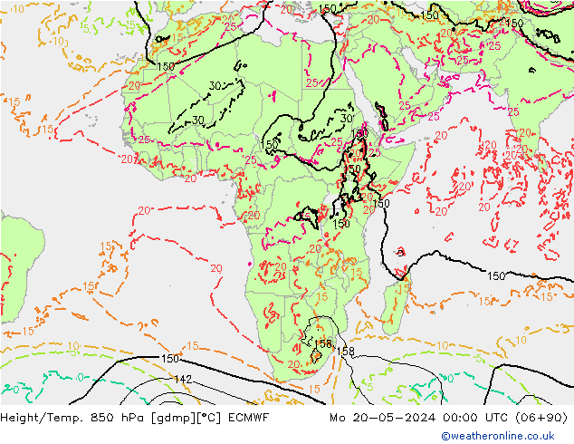 Height/Temp. 850 hPa ECMWF lun 20.05.2024 00 UTC
