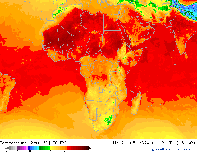 Sıcaklık Haritası (2m) ECMWF Pzt 20.05.2024 00 UTC