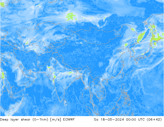 Deep layer shear (0-1km) ECMWF Cts 18.05.2024 00 UTC