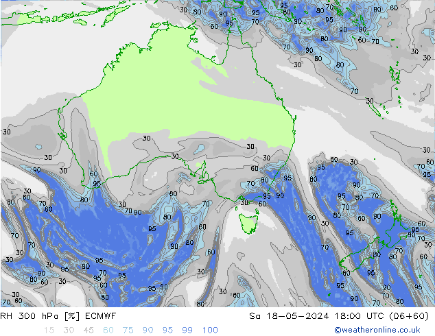 RH 300 hPa ECMWF Sa 18.05.2024 18 UTC