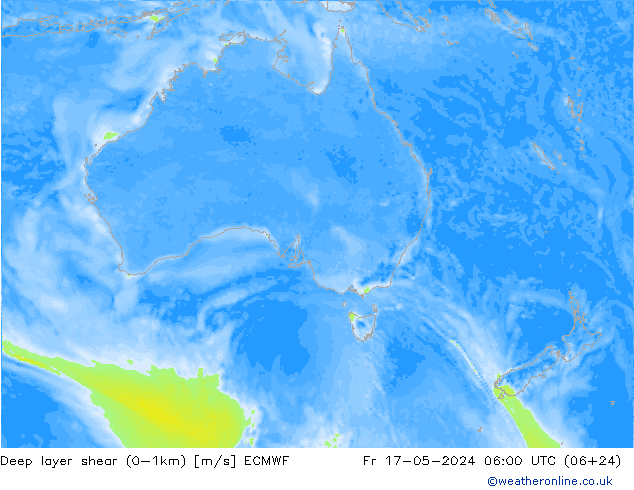 Deep layer shear (0-1km) ECMWF vr 17.05.2024 06 UTC