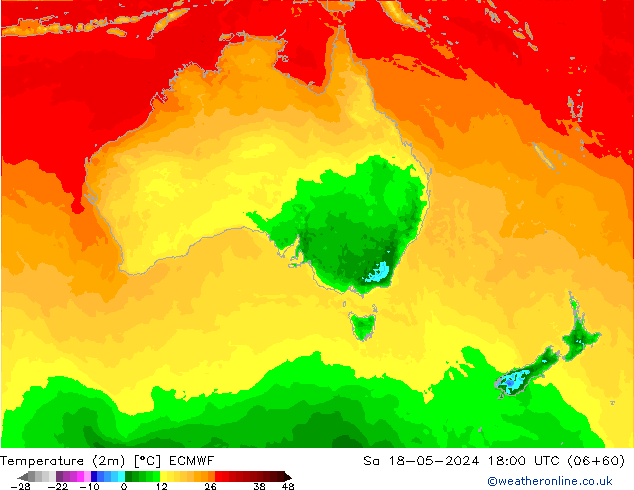 Temperature (2m) ECMWF Sa 18.05.2024 18 UTC