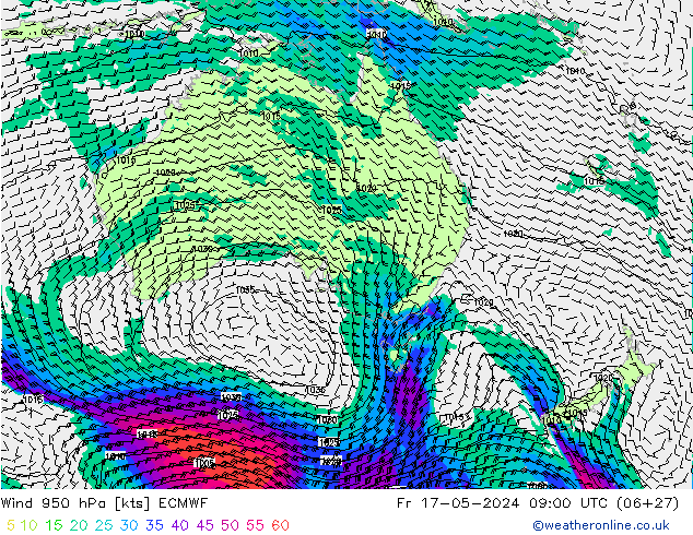 Wind 950 hPa ECMWF Fr 17.05.2024 09 UTC