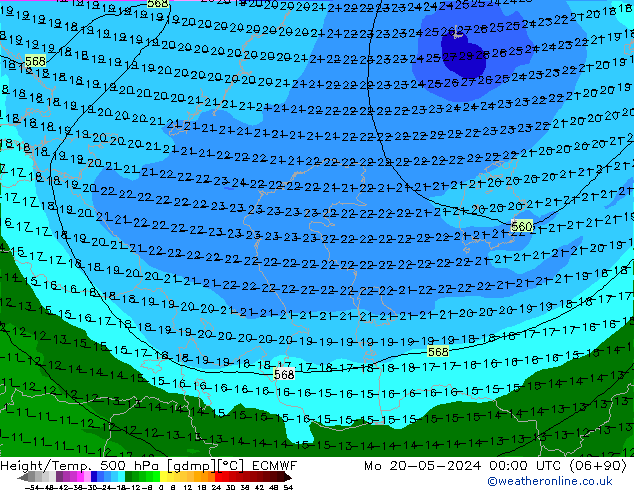 Height/Temp. 500 hPa ECMWF Seg 20.05.2024 00 UTC