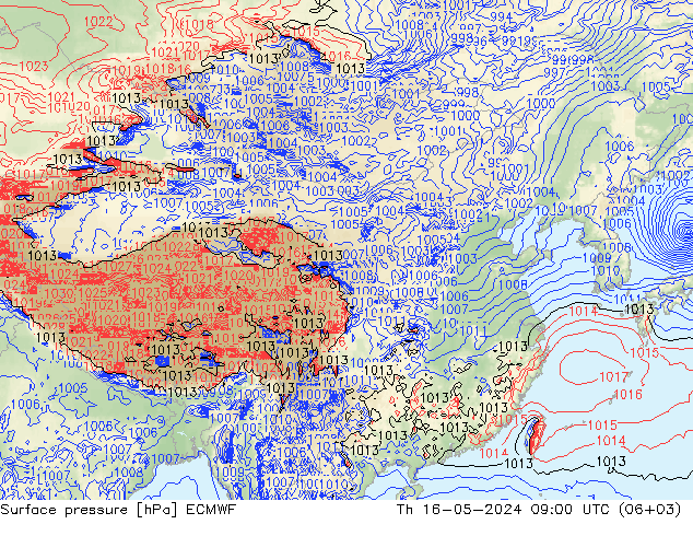 地面气压 ECMWF 星期四 16.05.2024 09 UTC