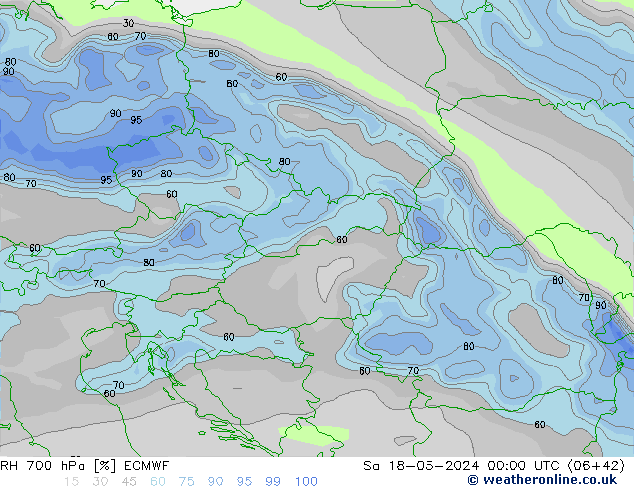 RH 700 гПа ECMWF сб 18.05.2024 00 UTC