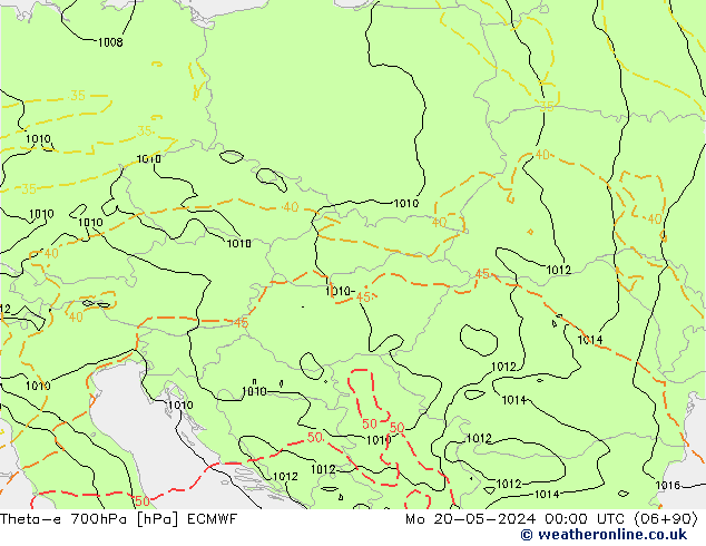 Theta-e 700гПа ECMWF пн 20.05.2024 00 UTC