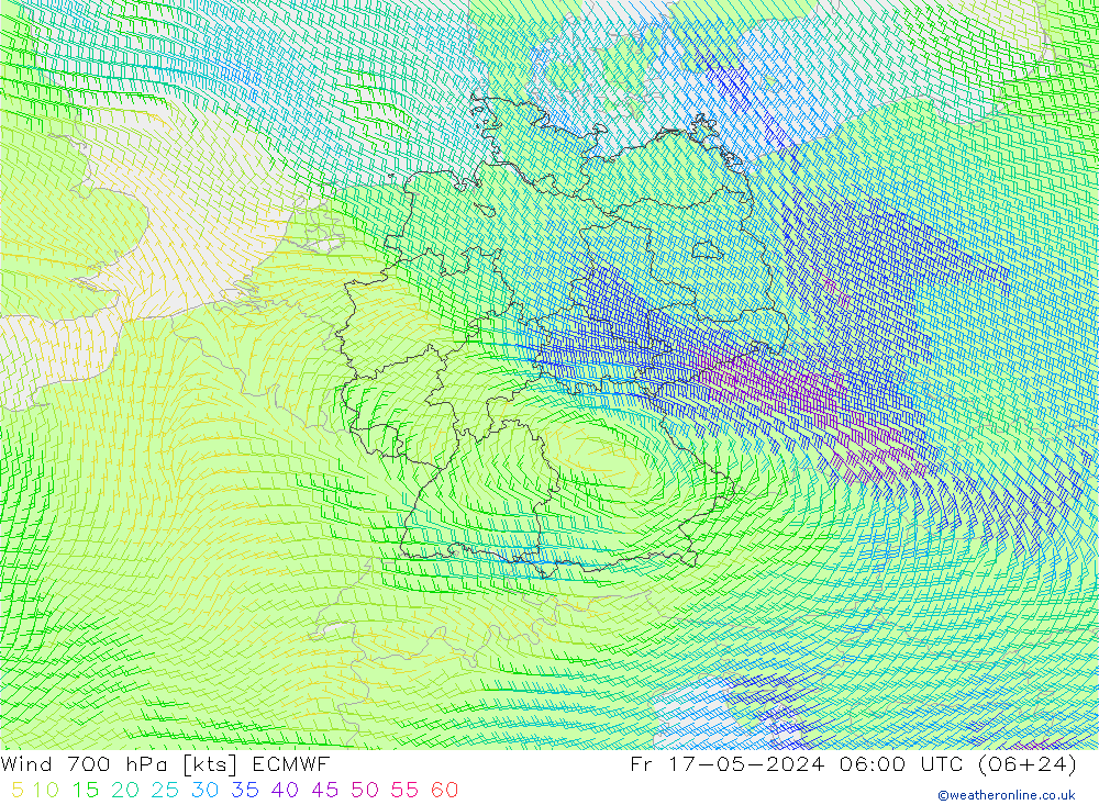 Wind 700 hPa ECMWF Fr 17.05.2024 06 UTC