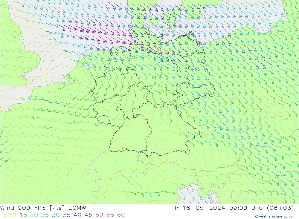 风 900 hPa ECMWF 星期四 16.05.2024 09 UTC