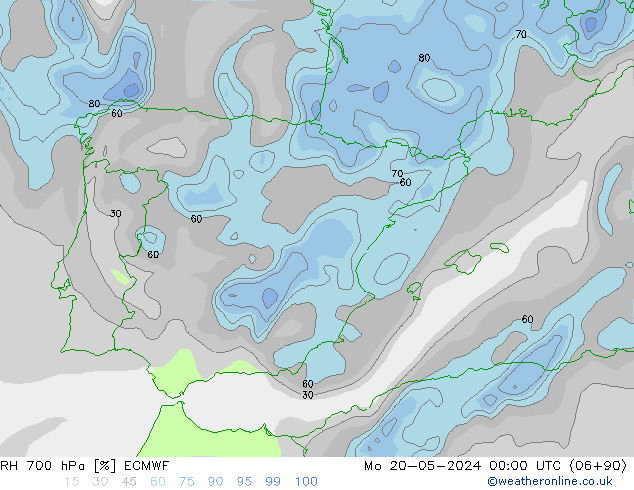 RH 700 hPa ECMWF Mo 20.05.2024 00 UTC