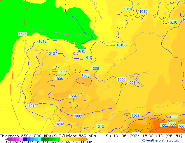 Thck 850-1000 hPa ECMWF Su 19.05.2024 18 UTC