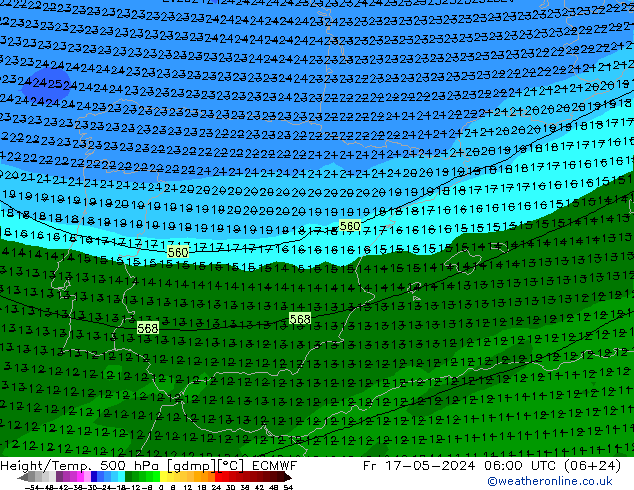 Z500/Rain (+SLP)/Z850 ECMWF ven 17.05.2024 06 UTC