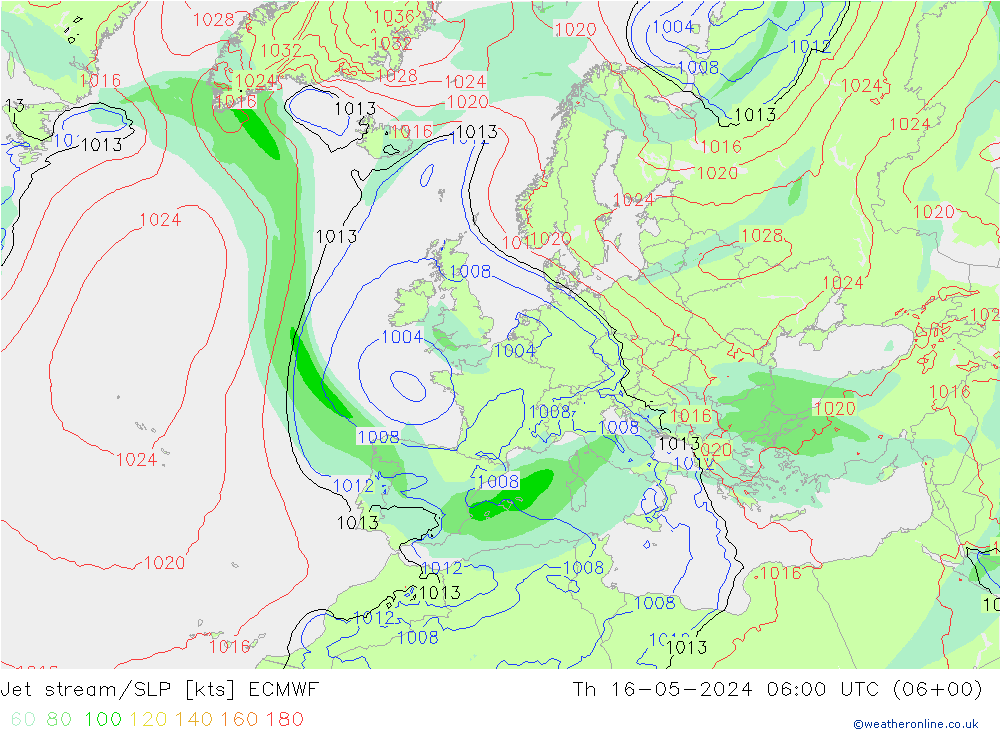 джет/приземное давление ECMWF чт 16.05.2024 06 UTC