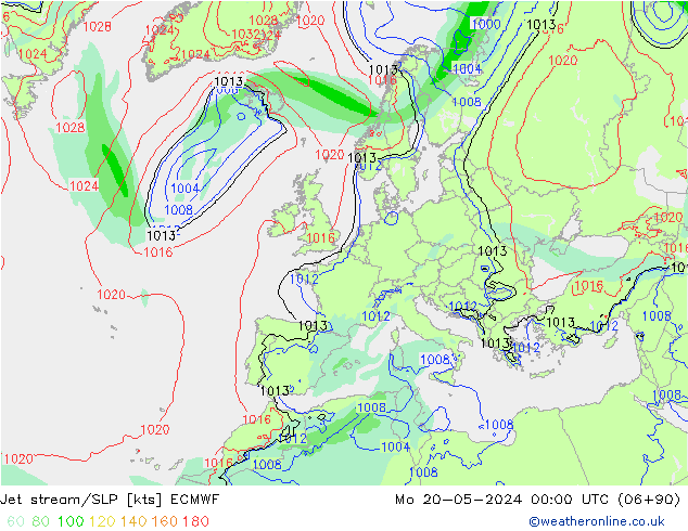 Polarjet/Bodendruck ECMWF Mo 20.05.2024 00 UTC