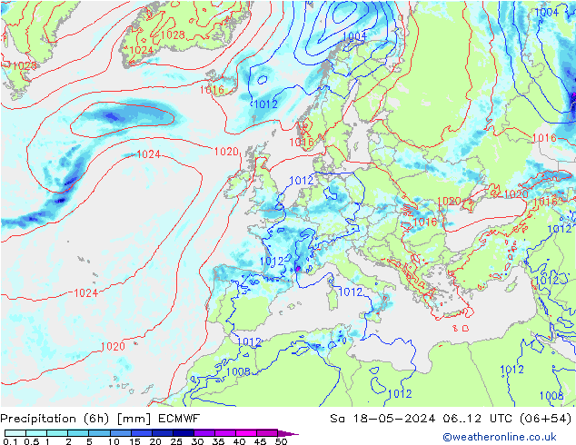 Z500/Rain (+SLP)/Z850 ECMWF Sa 18.05.2024 12 UTC