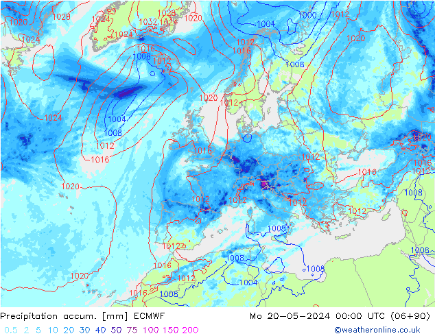 Precipitation accum. ECMWF pon. 20.05.2024 00 UTC