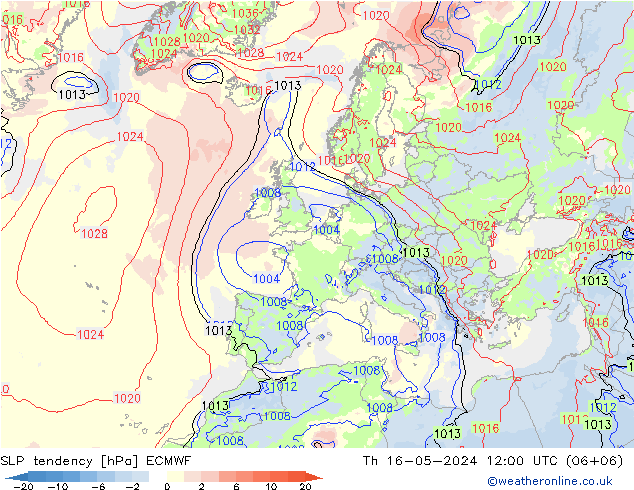 Tendencia de presión ECMWF jue 16.05.2024 12 UTC