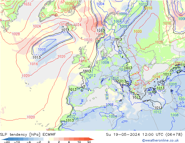 Tendance de pression  ECMWF dim 19.05.2024 12 UTC