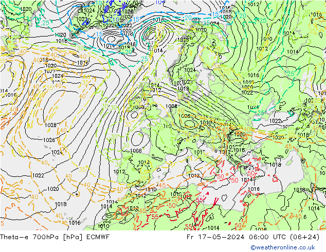 Theta-e 700hPa ECMWF vr 17.05.2024 06 UTC