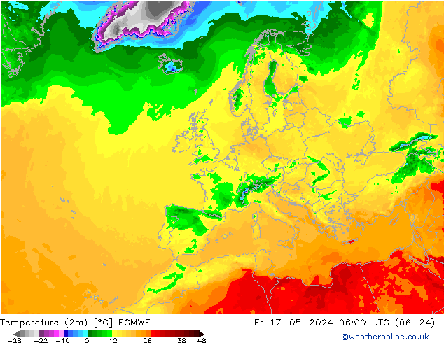 mapa temperatury (2m) ECMWF pt. 17.05.2024 06 UTC