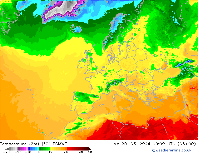 Temperature (2m) ECMWF Mo 20.05.2024 00 UTC