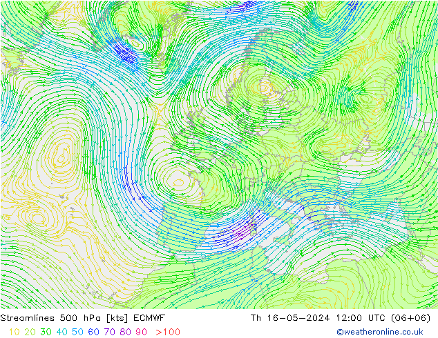 Stromlinien 500 hPa ECMWF Do 16.05.2024 12 UTC