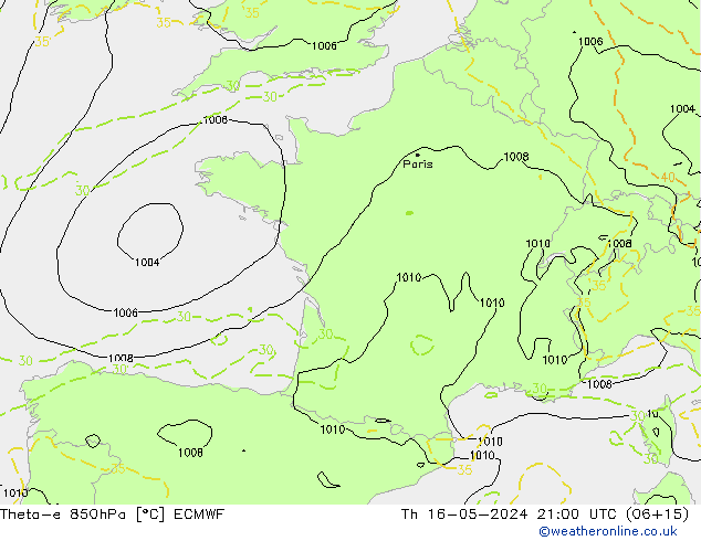 Theta-e 850hPa ECMWF  16.05.2024 21 UTC