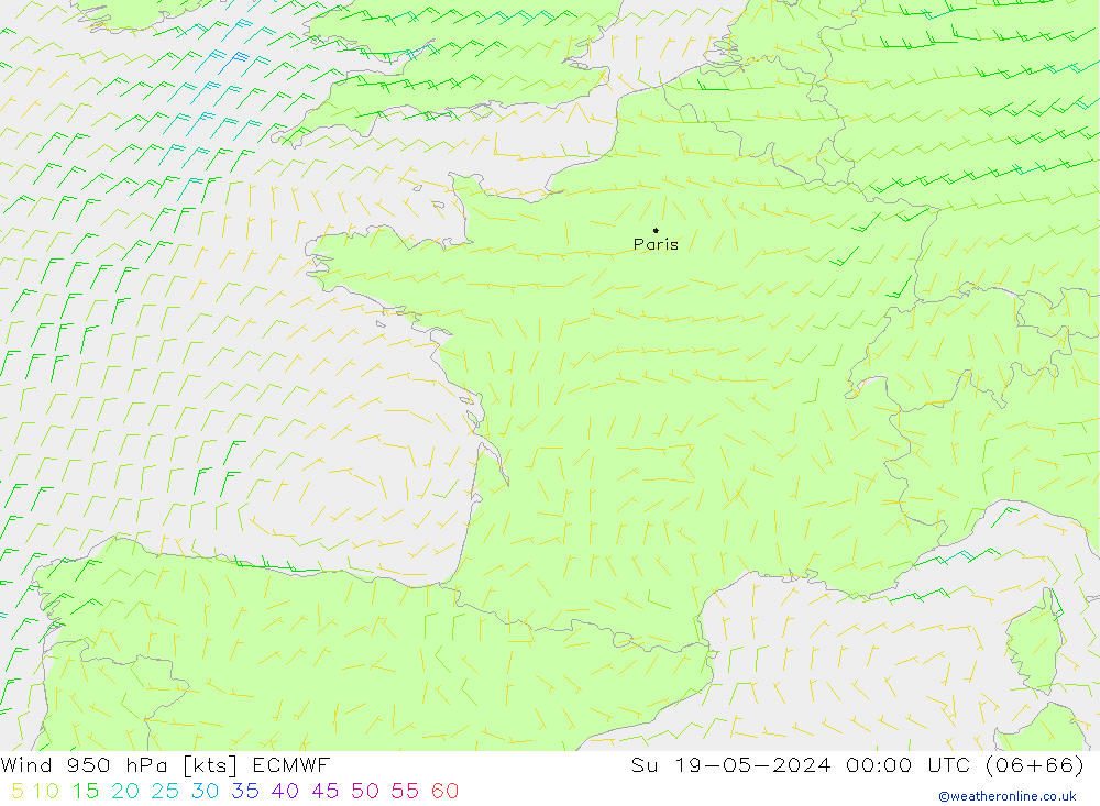 Wind 950 hPa ECMWF zo 19.05.2024 00 UTC