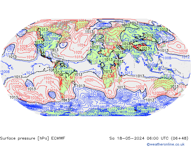 Surface pressure ECMWF Sa 18.05.2024 06 UTC