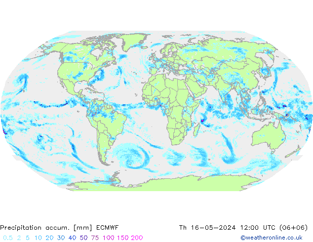 Precipitation accum. ECMWF Čt 16.05.2024 12 UTC