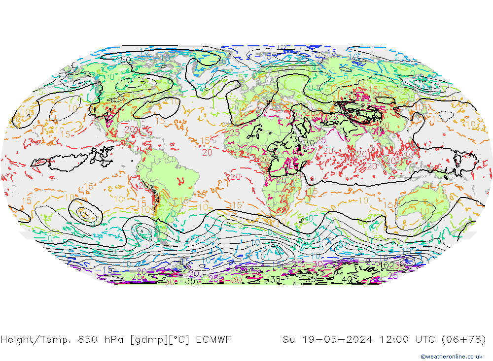 Height/Temp. 850 hPa ECMWF dom 19.05.2024 12 UTC