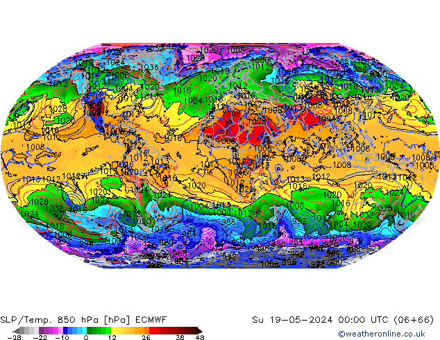 SLP/Temp. 850 hPa ECMWF nie. 19.05.2024 00 UTC