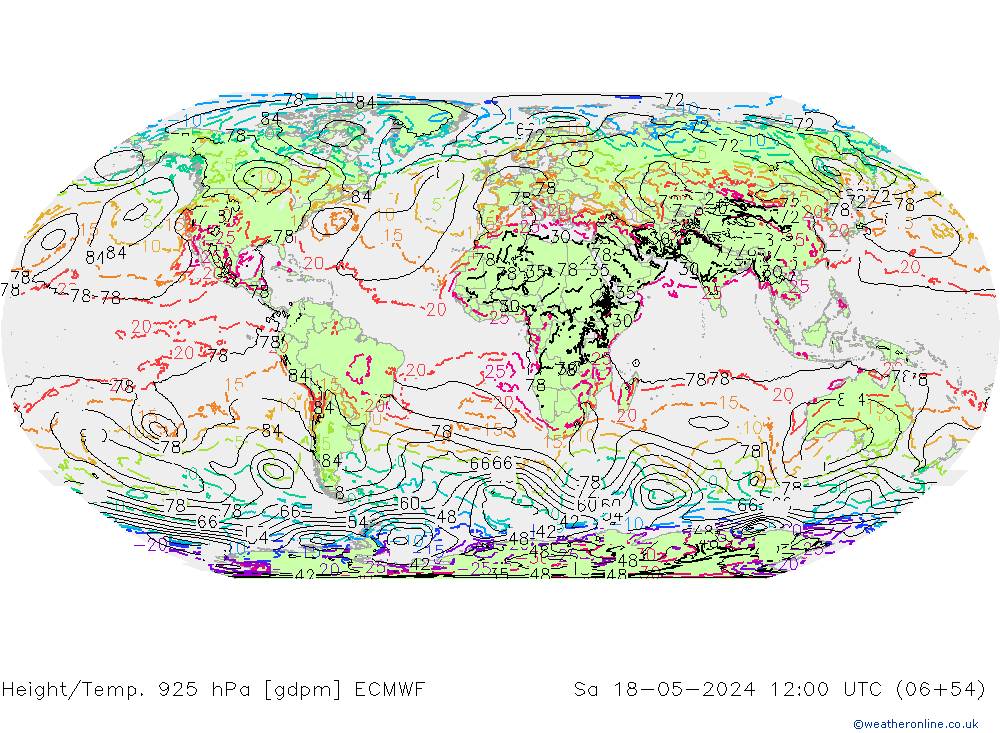 Yükseklik/Sıc. 925 hPa ECMWF Cts 18.05.2024 12 UTC