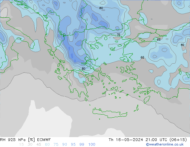 RH 925 hPa ECMWF Th 16.05.2024 21 UTC