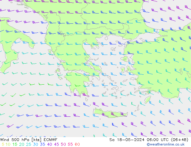 Rüzgar 500 hPa ECMWF Cts 18.05.2024 06 UTC