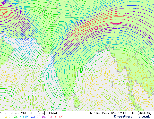 Stroomlijn 200 hPa ECMWF do 16.05.2024 12 UTC