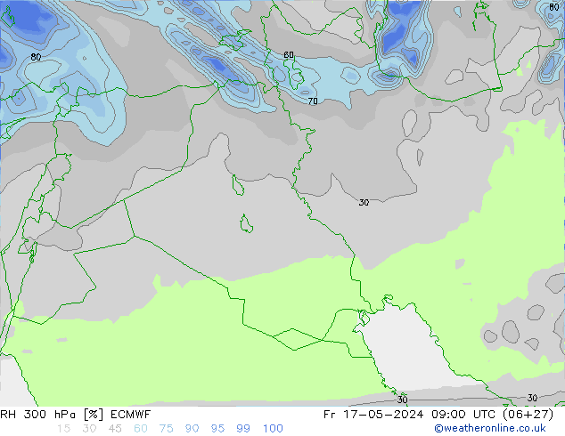 RH 300 гПа ECMWF пт 17.05.2024 09 UTC