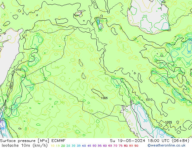 Izotacha (km/godz) ECMWF nie. 19.05.2024 18 UTC