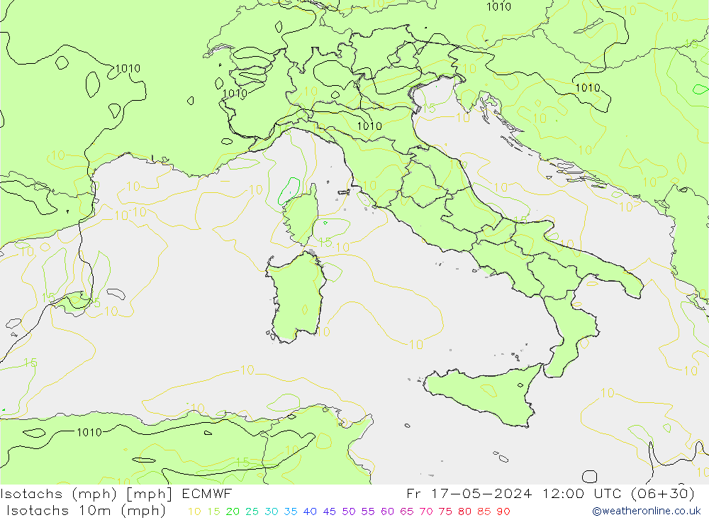 Isotachs (mph) ECMWF Sex 17.05.2024 12 UTC