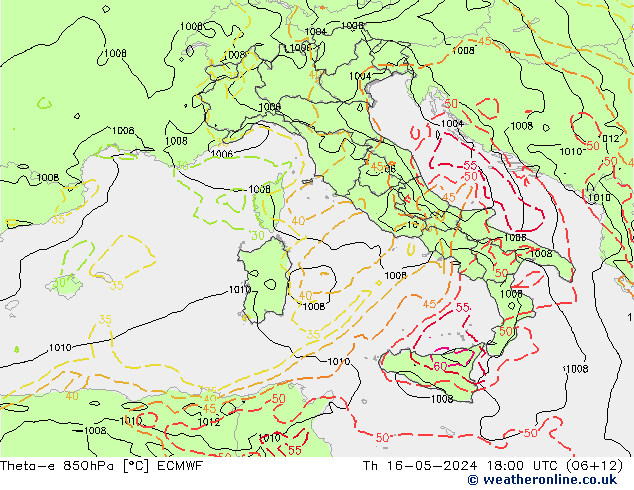 Theta-e 850hPa ECMWF Th 16.05.2024 18 UTC