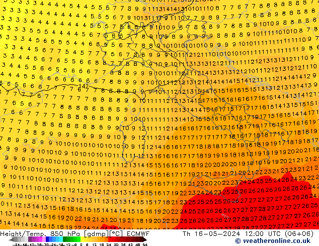 Z500/Rain (+SLP)/Z850 ECMWF Th 16.05.2024 12 UTC