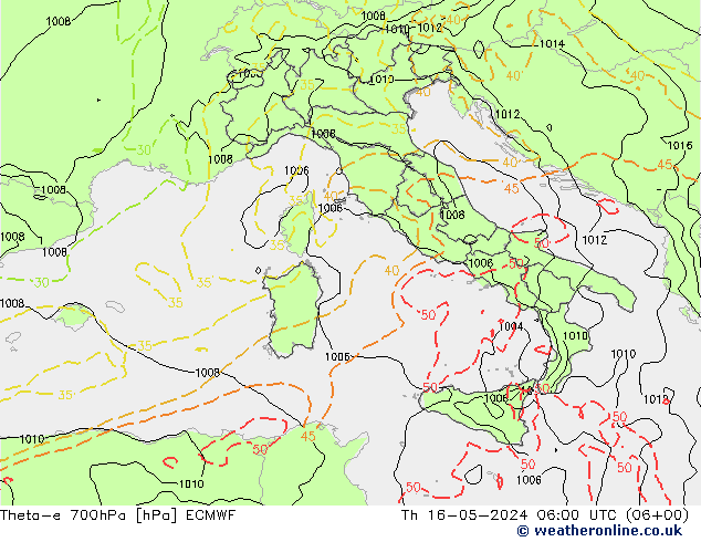 Theta-e 700гПа ECMWF чт 16.05.2024 06 UTC