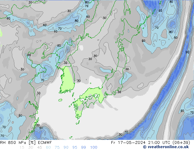 RH 850 hPa ECMWF Sex 17.05.2024 21 UTC