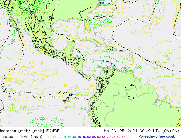 Isotachs (mph) ECMWF Mo 20.05.2024 00 UTC