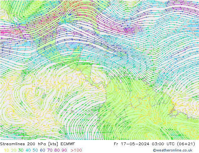 Streamlines 200 hPa ECMWF Fr 17.05.2024 03 UTC