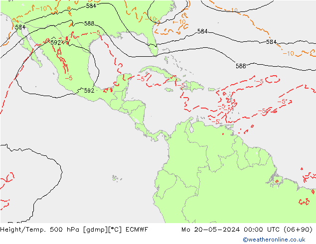 Height/Temp. 500 hPa ECMWF pon. 20.05.2024 00 UTC