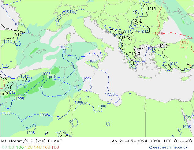 Jet stream/SLP ECMWF Mo 20.05.2024 00 UTC