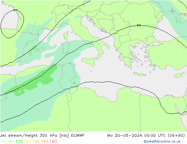 Jet stream/Height 300 hPa ECMWF Mo 20.05.2024 00 UTC