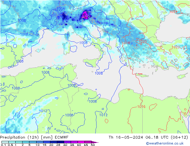 Precipitação (12h) ECMWF Qui 16.05.2024 18 UTC