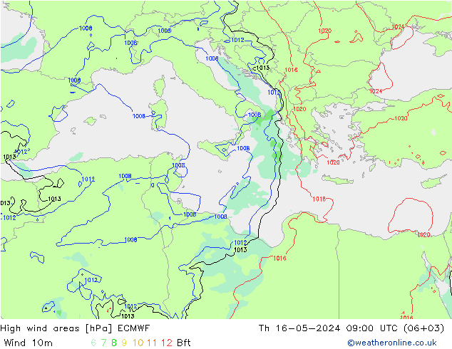 Windvelden ECMWF do 16.05.2024 09 UTC